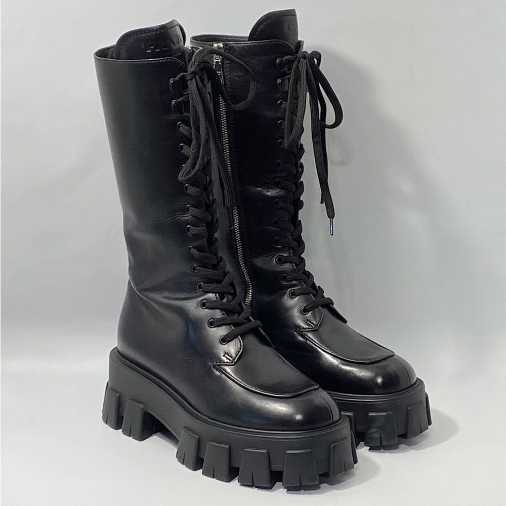 Prada Lug-Sole Tall Leather Combat Boots size 36 - Picture 3 of 15